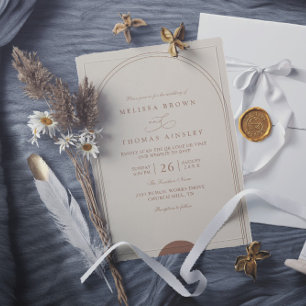 Minimalist Arch Boho Elegant Chic QR Code Wedding Invitation