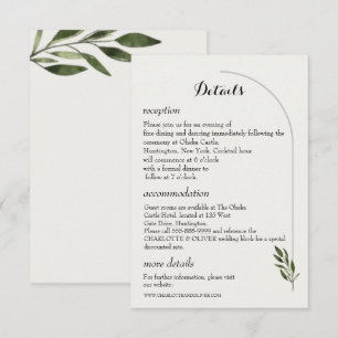 Minimalist Arch Botanical Greenery Wedding Details Enclosure Card