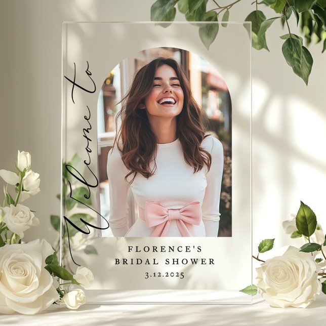 Minimalist Arch Bridal Shower Photo Welcome Acrylic Sign (Creator Uploaded)