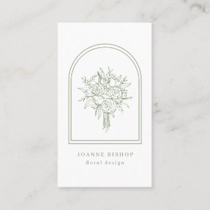 Minimalist Arch & Line Art Flowers Sage Florist Business Card