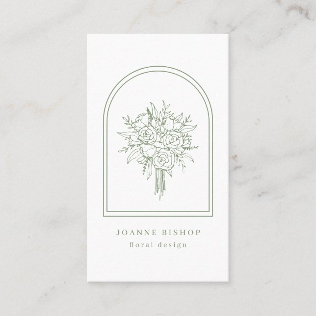 Minimalist Arch & Line Art Flowers Sage Florist Business Card (Front)