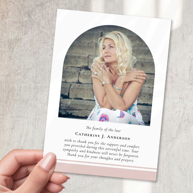 Minimalist Arch Memorial Photo Sympathy Funeral Thank You Card (Creator Uploaded)