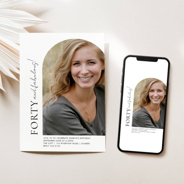 Minimalist Arch Off Centre Photo 40th Birthday Invitation (Creator Uploaded)