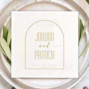 Minimalist Arch Personalised Name & Date Wedding Foil Napkins
