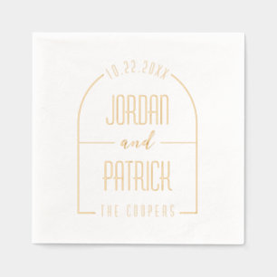 Minimalist Arch Personalised Name & Date Wedding Foil Napkins