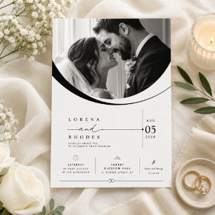 Minimalist Arch Photo Black and White Wedding Invitation