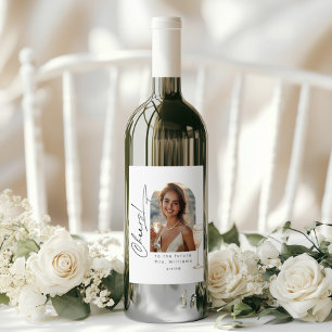 Minimalist Arch Photo Cheers Bridal Shower Wine Label