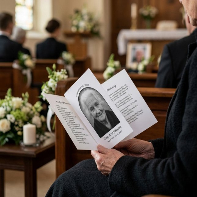 Minimalist Arch Photo Funeral Program 4-Page  Card (Creator Uploaded)