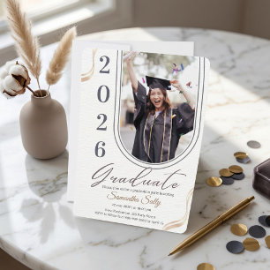 Minimalist Arch Photo Graduation Elegant Neutral Invitation