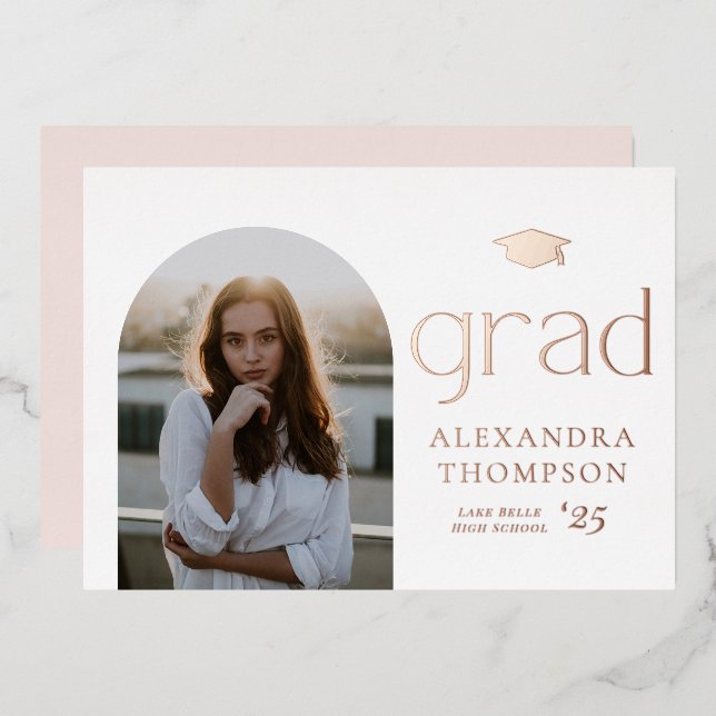 Minimalist Arch Photo Graduation Party Rose Gold (Front/Back)