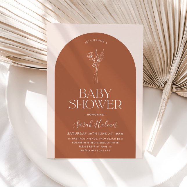 Minimalist Arch Terracotta Botanical Baby Shower Invitation (Creator Uploaded)