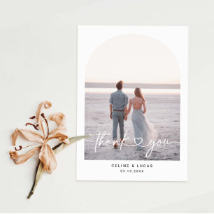 Minimalist Arch Wedding Photo Thank You Card