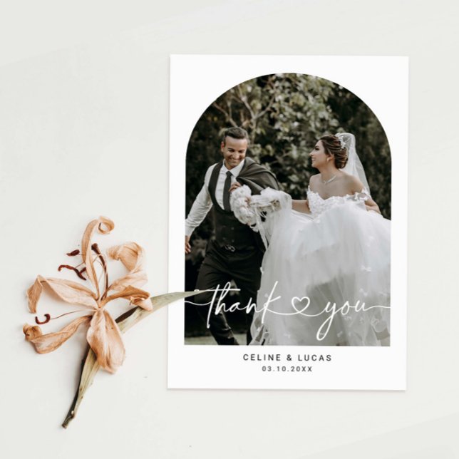 Minimalist Arch Wedding Photo Thank You Card (Creator Uploaded)