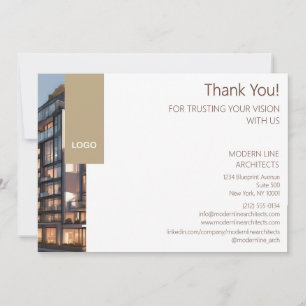 Minimalist Architect with Building Photo & Logo Thank You Card