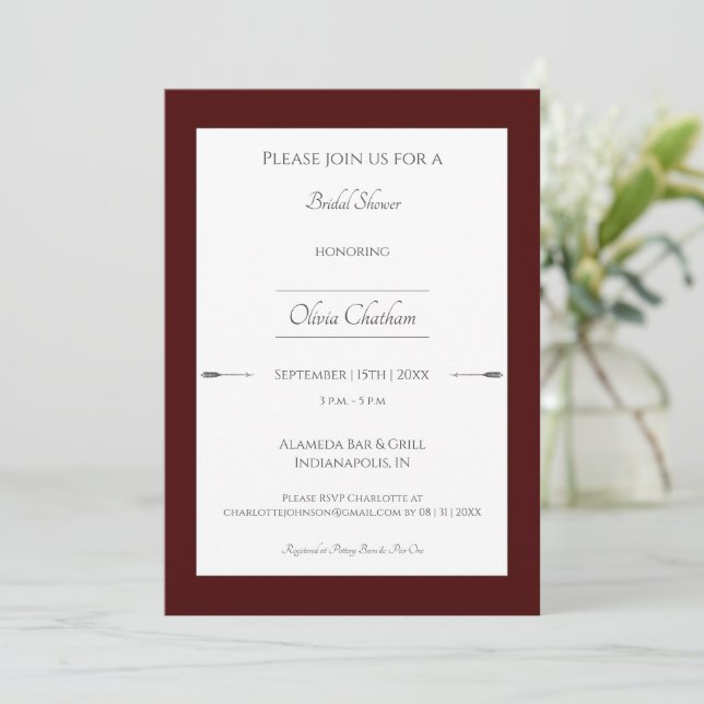 Minimalist Arrows Bridal Shower | Red Invitation (Standing Front)