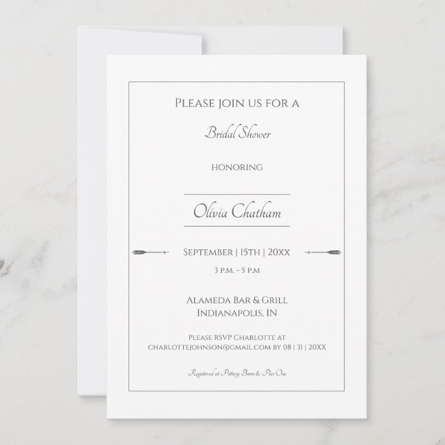 Minimalist Arrows Bridal Shower | White Invitation (Front)