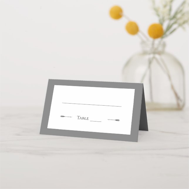 Minimalist Arrows Wedding | Grey Place Card (Front)