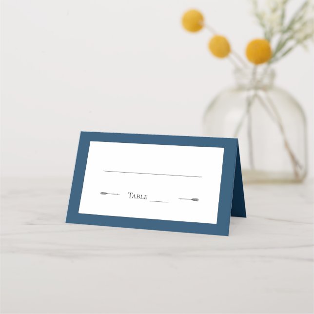 Minimalist Arrows Wedding | Marseille Blue Place Card (Front)