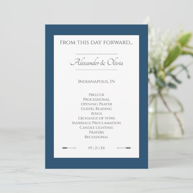 Minimalist Arrows Wedding | Marseille Blue Programme (Standing Front)