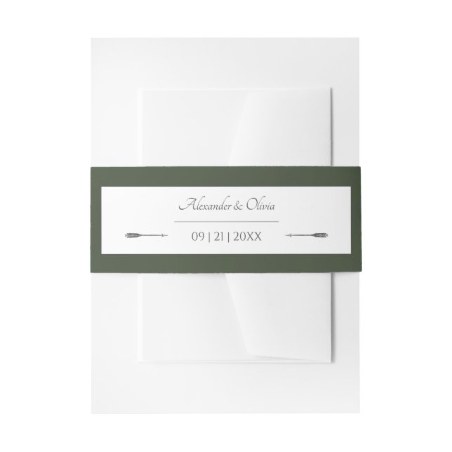 Minimalist Arrows Wedding | Olive Green Invitation Belly Band (Front Example)