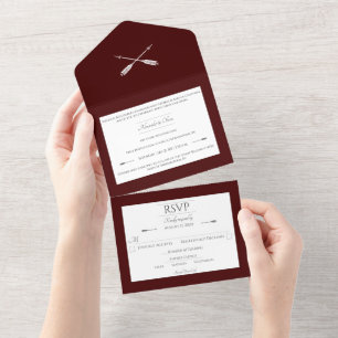 Minimalist Arrows Wedding Red All In One Invitation