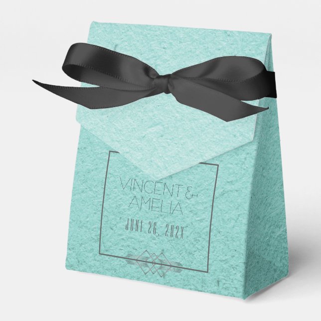 Minimalist Art Deco Blue Custom Wedding  Favour Box (Front Side)