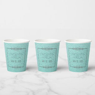 Minimalist Art Deco Blue Custom Wedding Paper Cups
