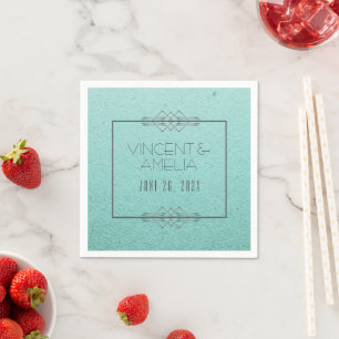 Minimalist Art Deco Blue Custom Wedding Paper Napkin