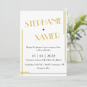Minimalist Art Deco Gold Wedding Invitation