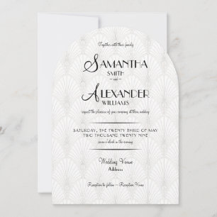 Minimalist Art Deco White Black Photo RSVP Wedding Invitation
