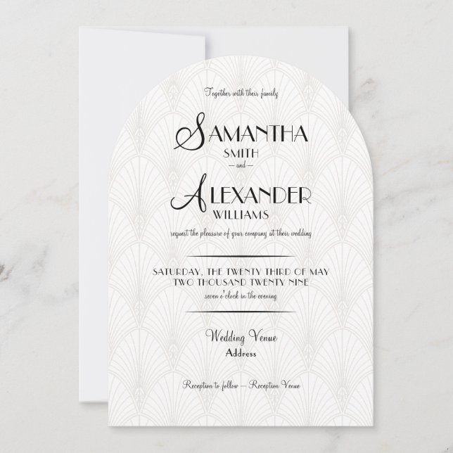 Minimalist Art Deco White Black Photo RSVP Wedding Invitation (Front)