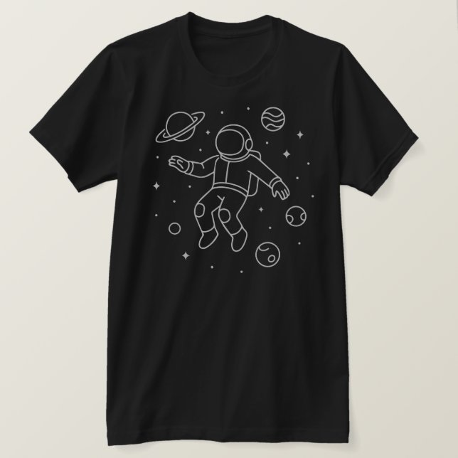 Minimalist Astronaut Floating in Space - Monoline  T-Shirt (Design Front)