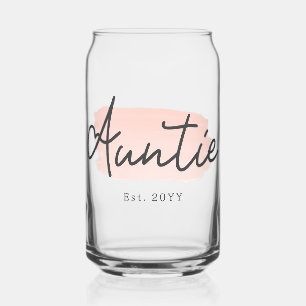 Minimalist Auntie Baby Pink Brush Stroke New Aunt Can Glass