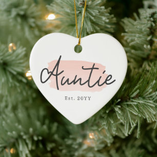 Minimalist Auntie Baby Pink Brush Stroke New Aunt Ceramic Tree Decoration