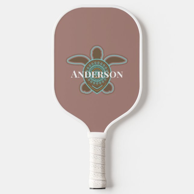 Minimalist Australian Aboriginal Sea Turtle Modern Pickleball Paddle (Front)