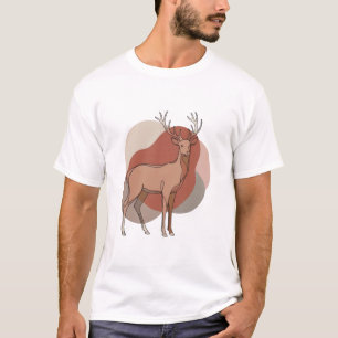 Minimalist Autumn Deer Botanical Illustration T-Shirt