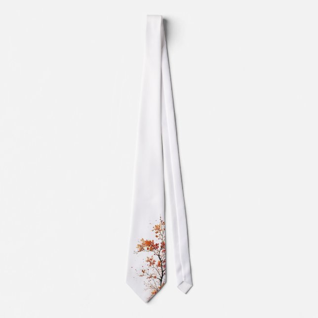 Minimalist Autumn Foliage White Necktie (Front)