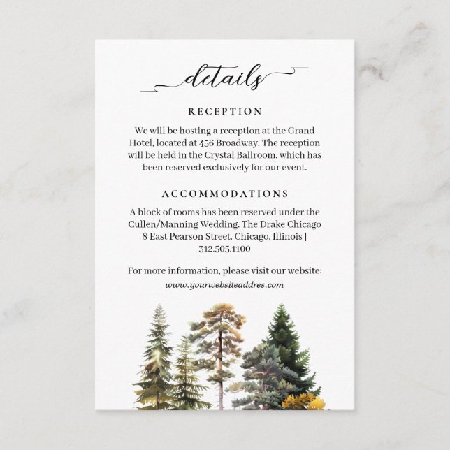 Minimalist Autumn Forest Wedding Info Enclosure Card (Front)