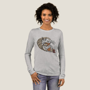 Minimalist Autumn Harvest Cornucopia Line Art Tri-Blend Shirt