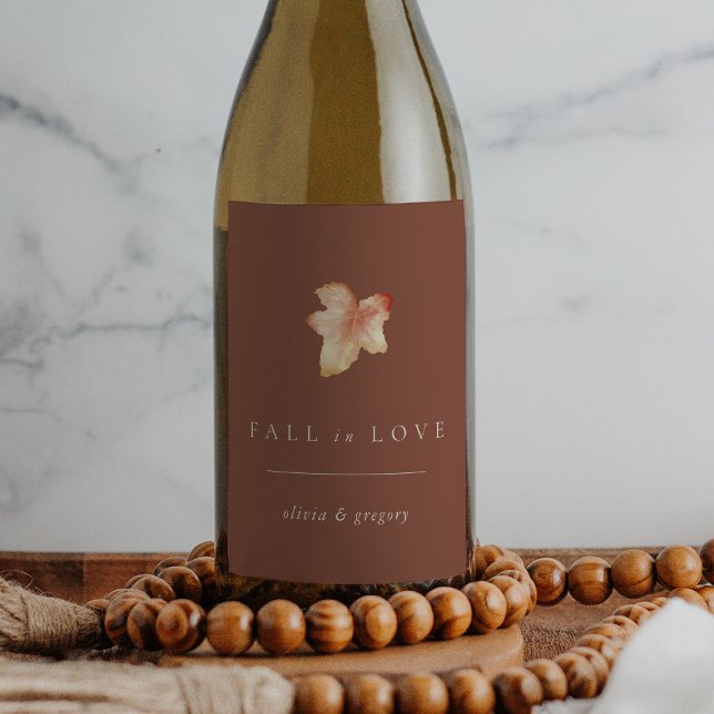 Minimalist Autumn Leaf "Fall in Love" Personalised Wine Label (Creator Uploaded)