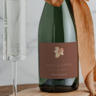 Minimalist Autumn Leaf "Fall in Love" Personalized Sparkling Wine Label