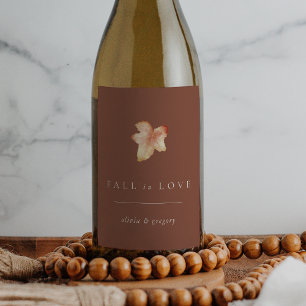 Minimalist Autumn Leaf "Fall in Love" Personalized Wine Label