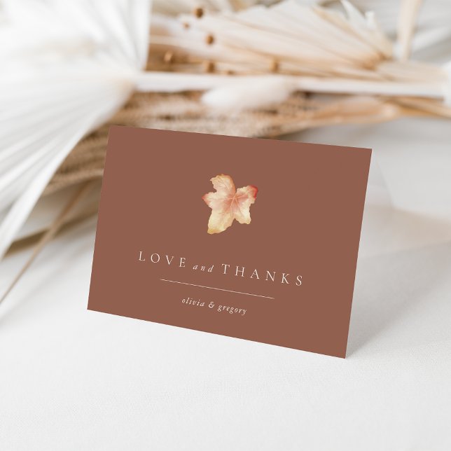 Minimalist Autumn Leaf Inside Photo Thank You Card (Creator Uploaded)