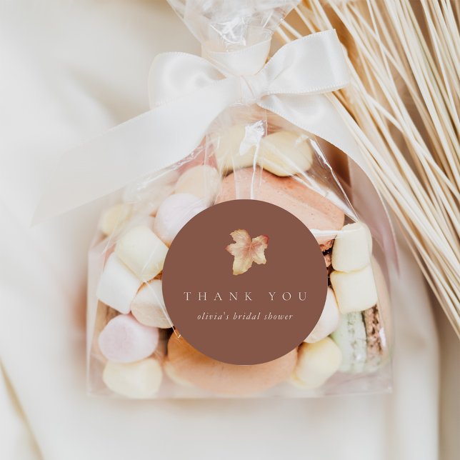 Minimalist Autumn Leaf Thank You Favour Classic Round Sticker (Creator Uploaded)