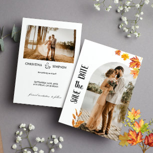 Minimalist Autumn Leaves, 2 Photo  Save the Date Invitation
