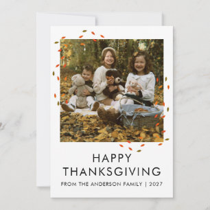 Minimalist Autumn Leaves Thanksgiving Family Photo Holiday Card