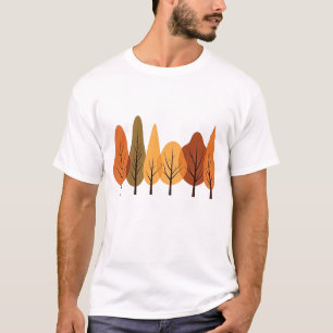 Minimalist Autumn Trees Row on Black Background T-Shirt
