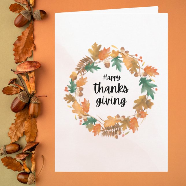Minimalist Autumn Wreath Thanksgiving Card (Creator Uploaded)