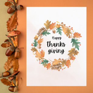 Minimalist Autumn Wreath Thanksgiving Holiday Postcard