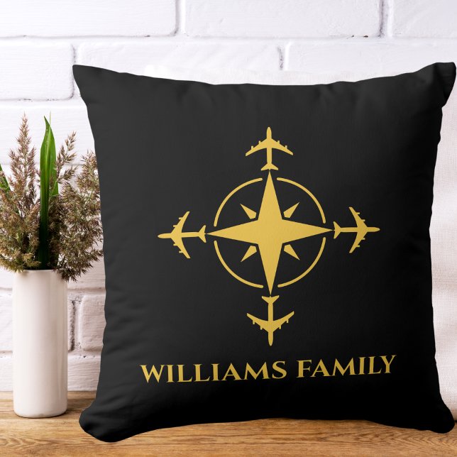 Minimalist Aviation Compass Aeroplane Travel Custo Cushion (Creator Uploaded)